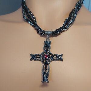 Gothic Large Black Cross Necklace Bead Statement